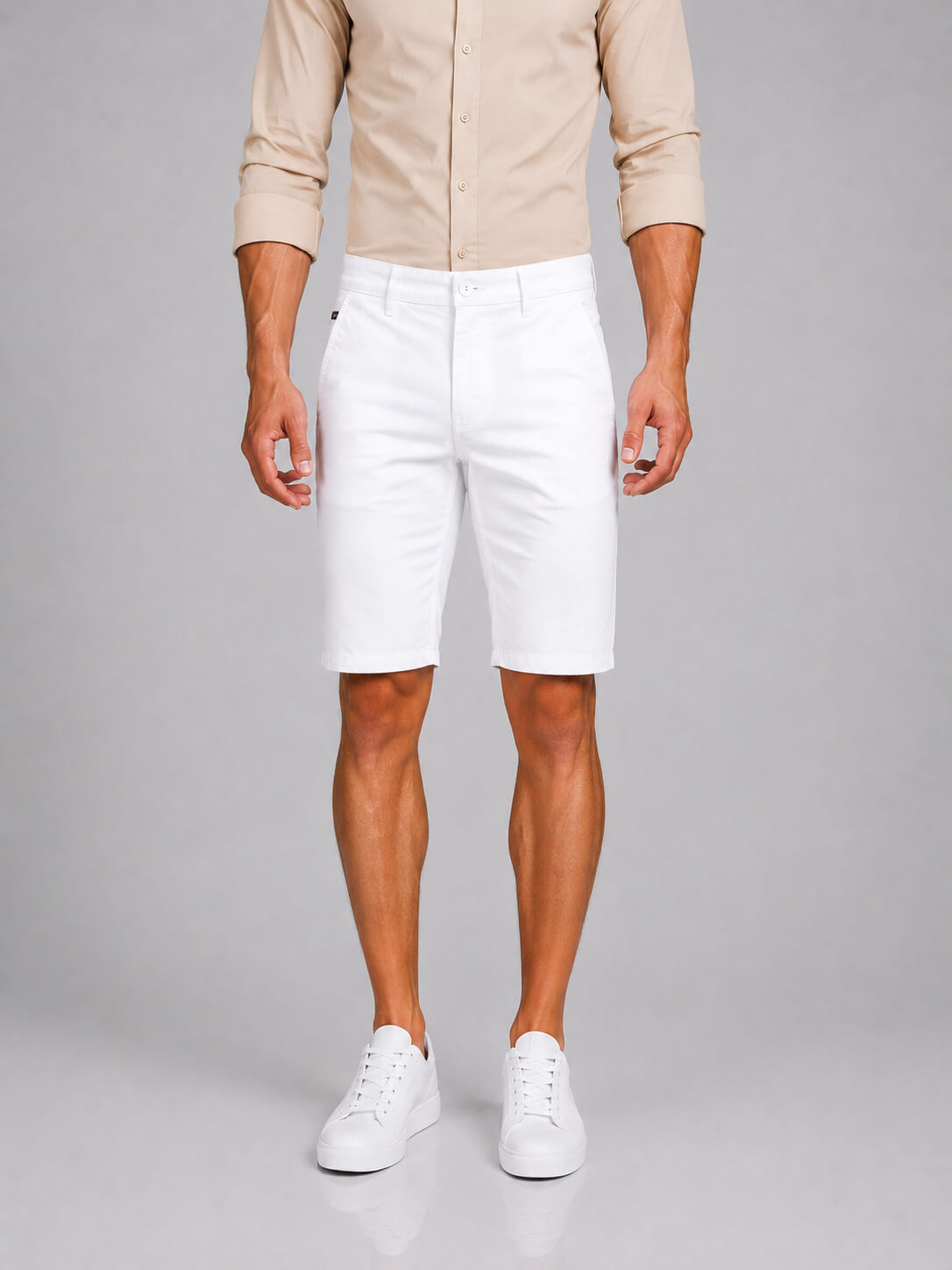 Spodenki męskie białe szorty chinosy bawełniane slim fit 250