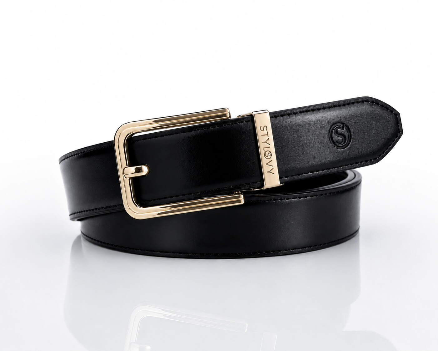 Pasek skórzany męski czarny automatyczny z klasyczną złotą klamrą - Modus Belt