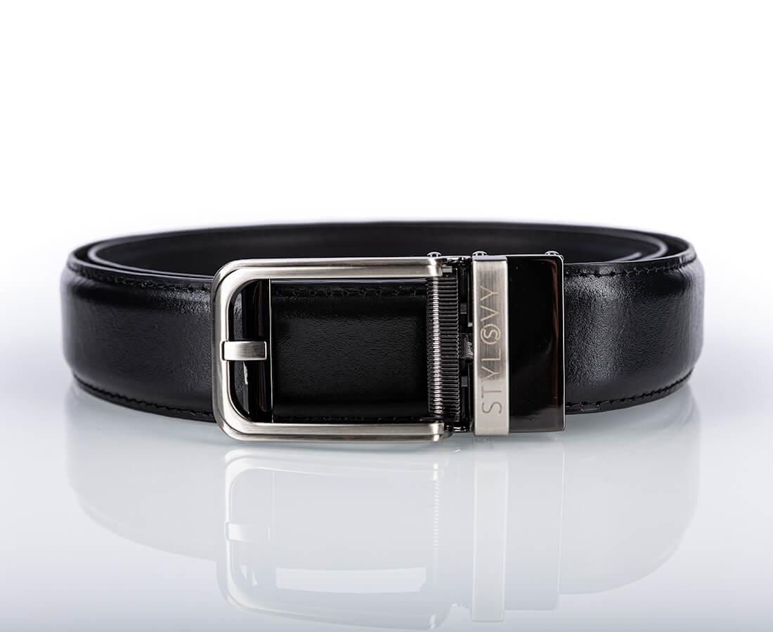Pasek skórzany męski czarny automatyczny z klasyczną klamrą - Modus Belt