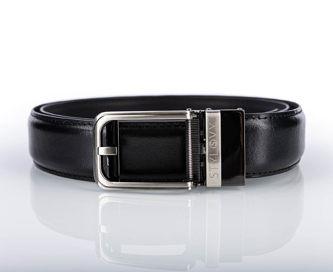Pasek skórzany męski czarny automatyczny z klasyczną klamrą - Modus Belt