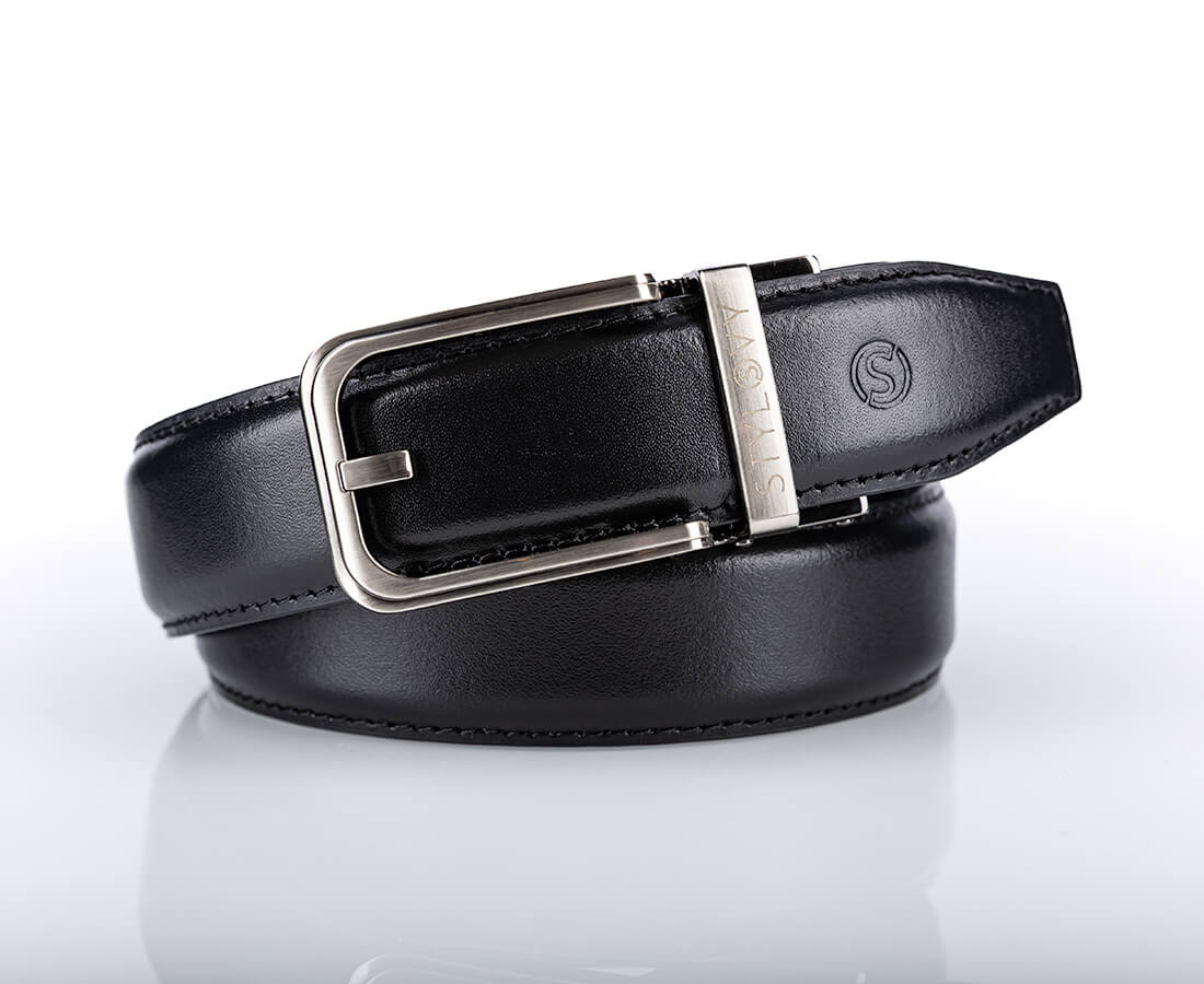Pasek skórzany męski czarny automatyczny z klasyczną klamrą - Modus Belt