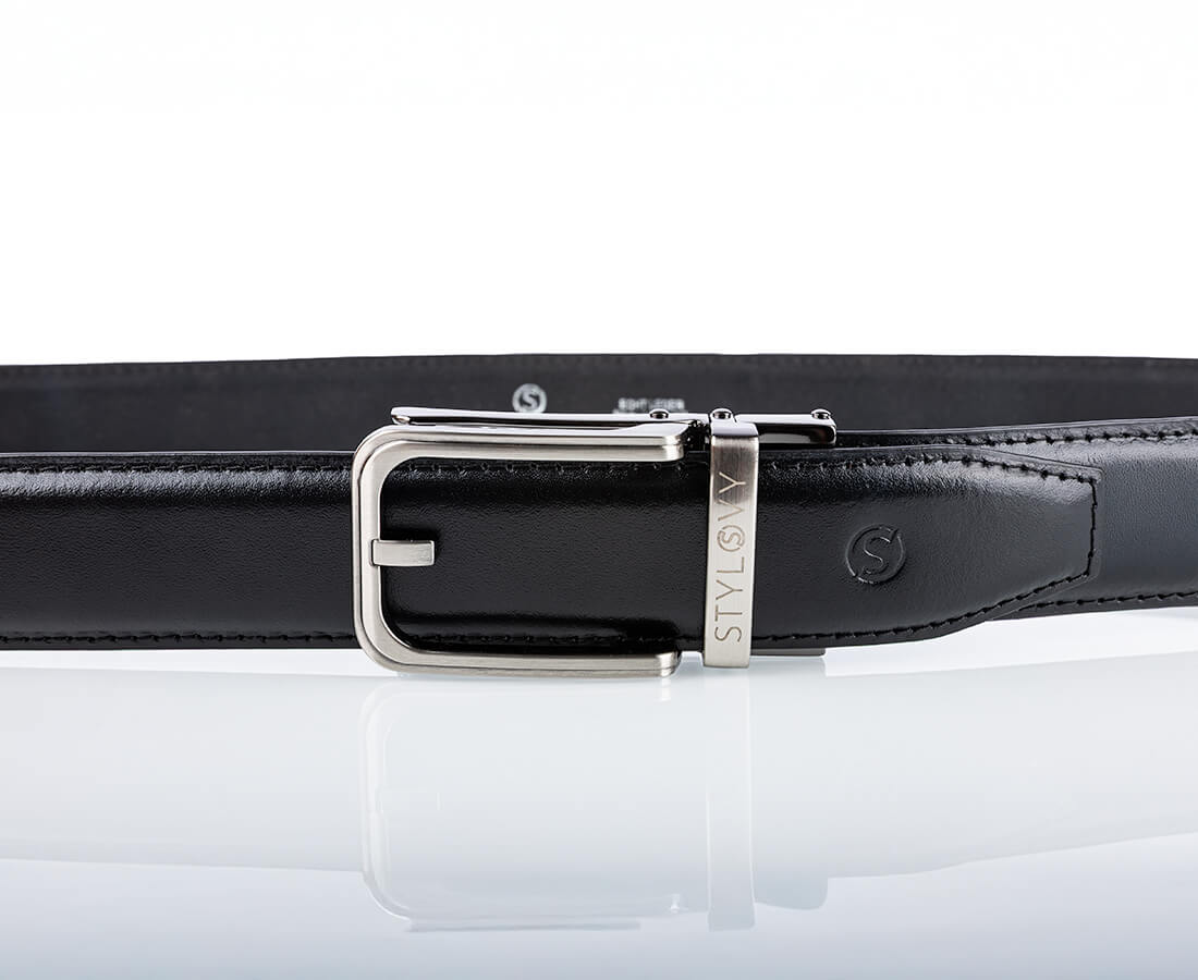 Pasek skórzany męski czarny automatyczny z klasyczną klamrą - Modus Belt