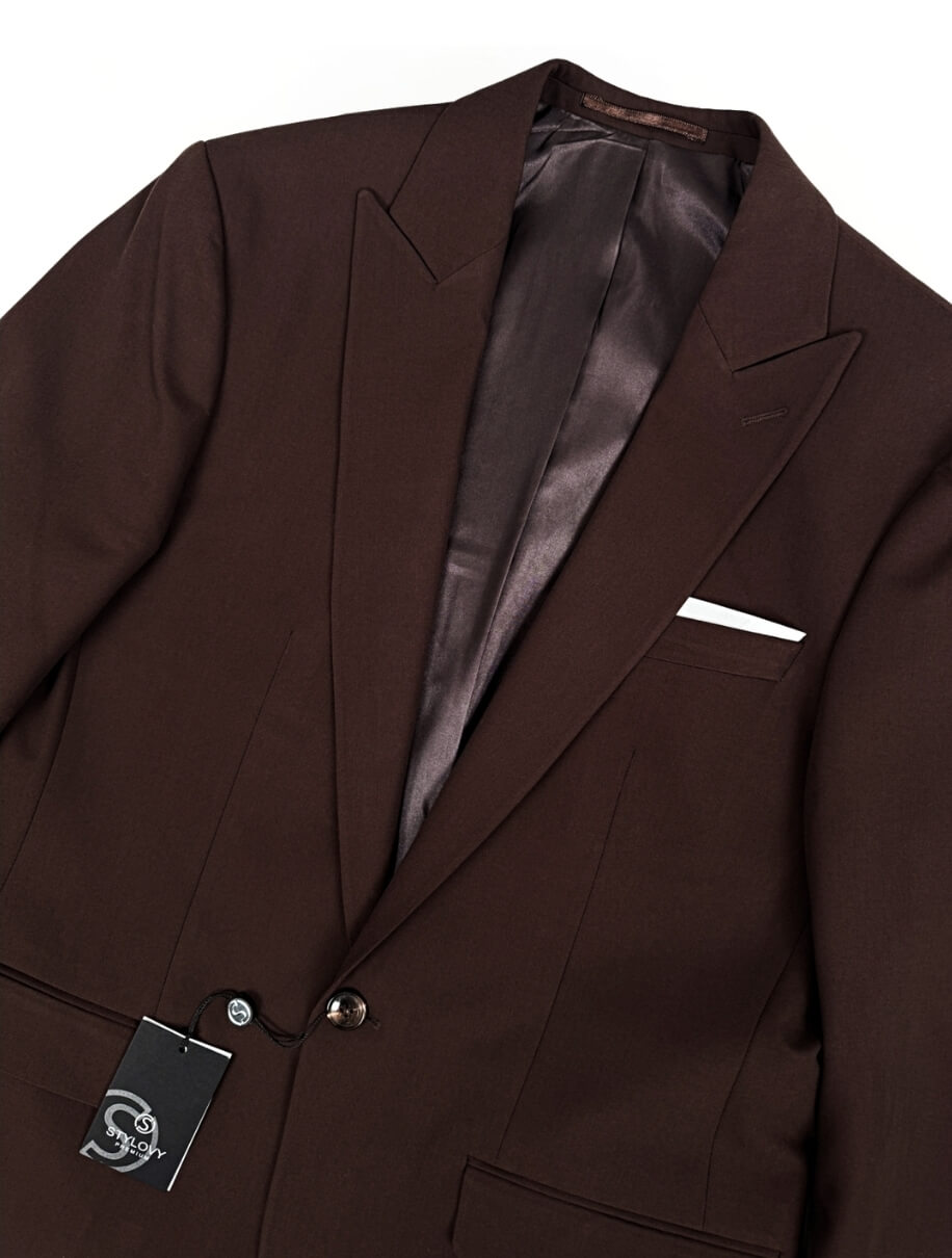 Brązowy garnitur męski czekoladowy slim fit 5644