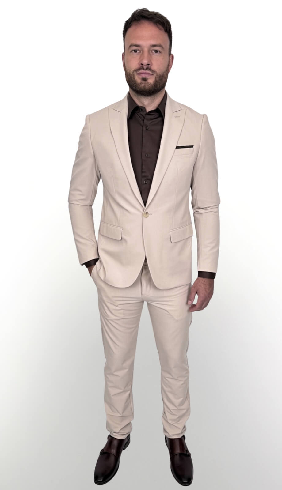 Beżowy garnitur męski kremowy slim fit 5645