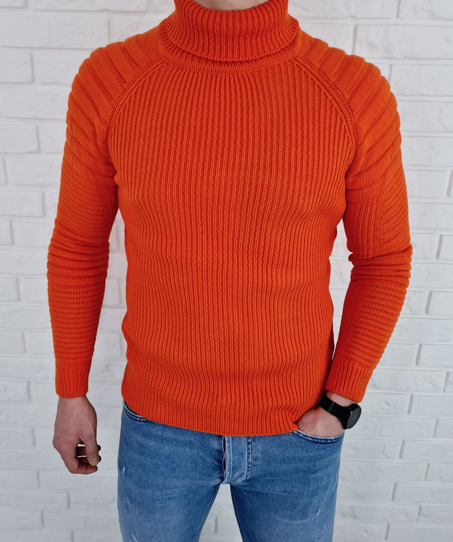 Ciepły pomarańczowy sweter golf biker 2002