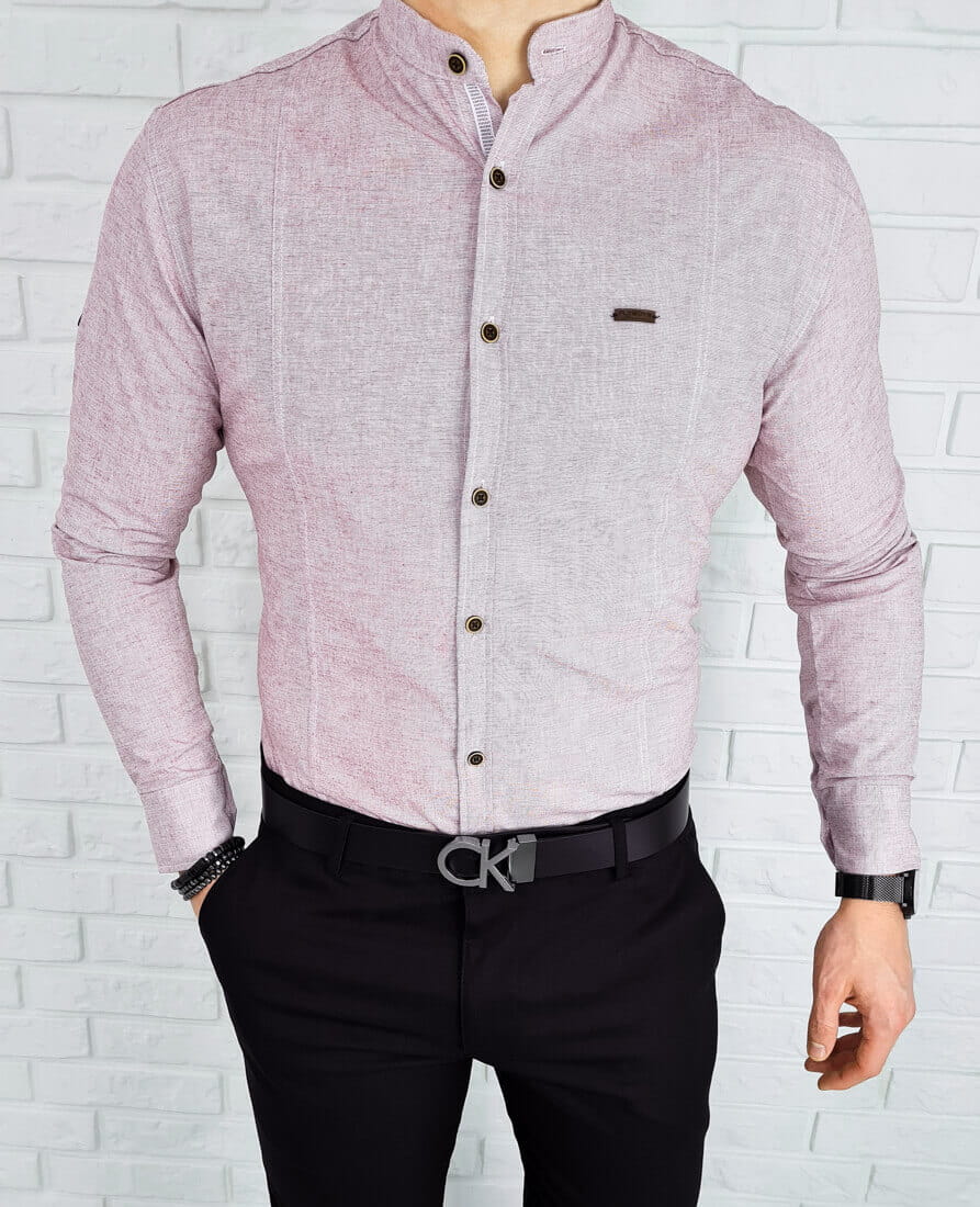 Bordowa koszula stójka pionowe przeszycia slim fit 0207/562