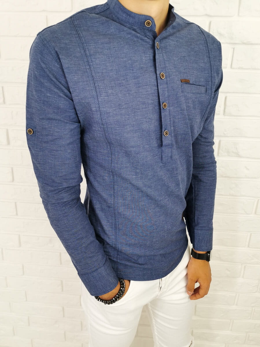 Granatowa slim fit zapięcie do połowy ozdobne przeszycia 0376/20